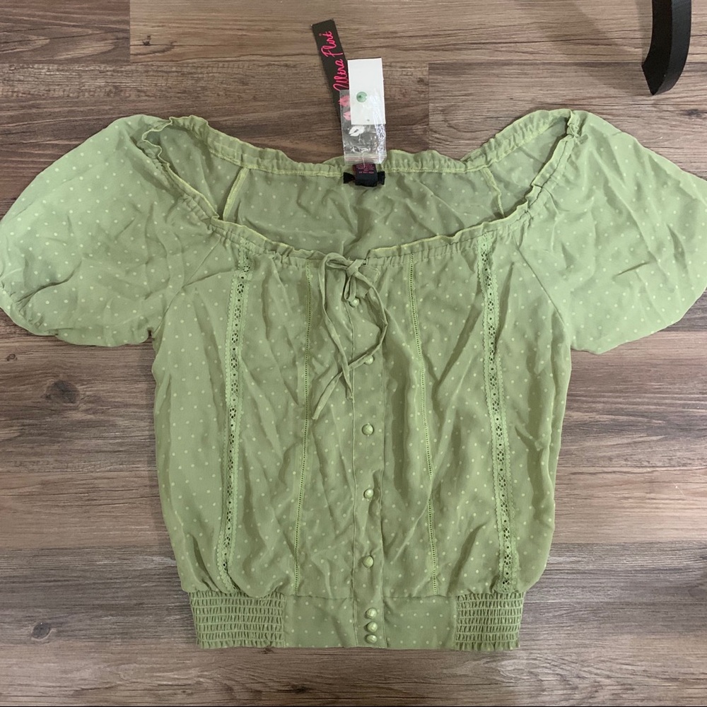 Ultra Flirt Green Off The Shoulder Top Size Large Top NEW - Picture 4 of 8